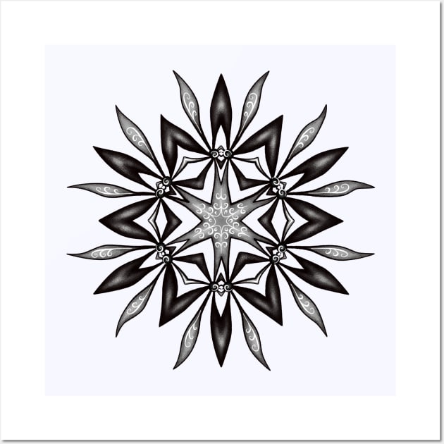 Kaleidoscopic Flower Art In Black And White Wall Art by Boriana Giormova